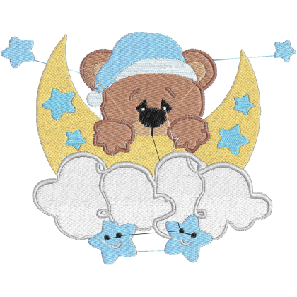 Matriz de Bordado Urso com Nuvens e Lua 